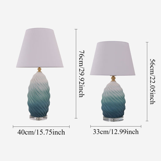 Lightsin 3D Blue Green White Gradient Threaded Ceramic Table Lamp with Fabric Shade Lightsin UK 