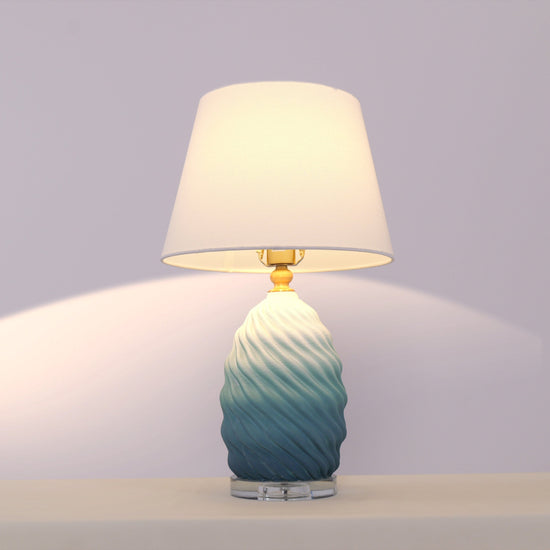 Lightsin 3D Blue Green White Gradient Threaded Ceramic Table Lamp with Fabric Shade Lightsin UK 