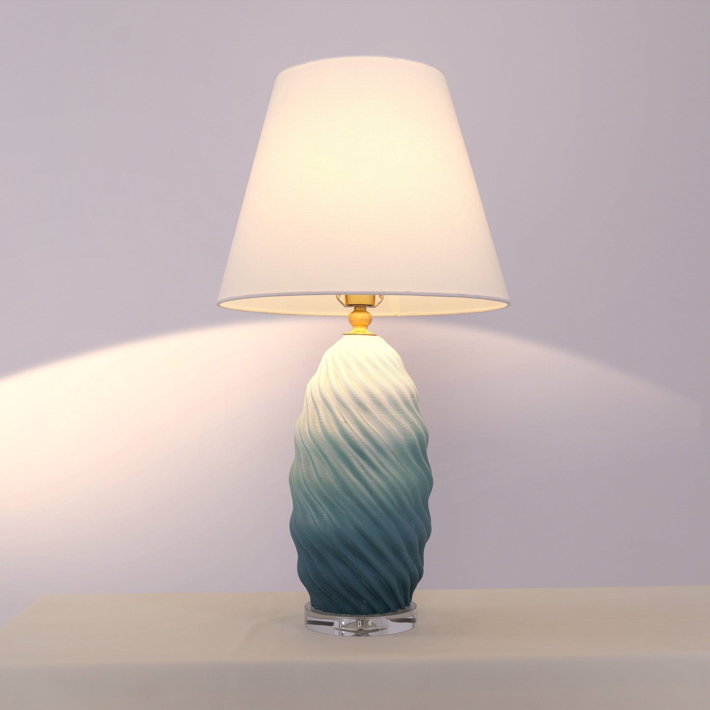 Lightsin 3D Blue Green White Gradient Threaded Ceramic Table Lamp with Fabric Shade Lightsin UK 