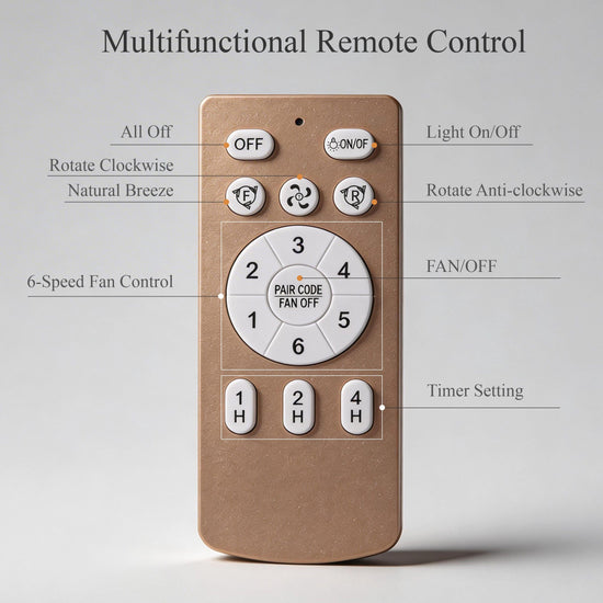 Remote control for gold crystal fan light with speed, timer and light buttons