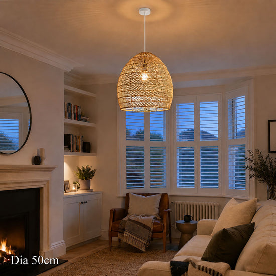 50cm rattan pendant light without inner sphere in a warm living room