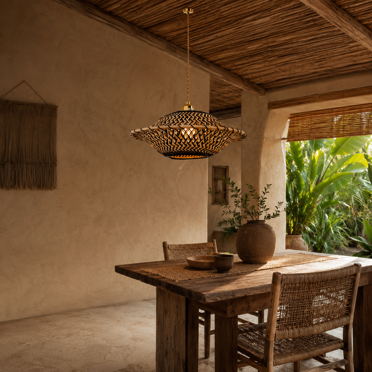 Handcrafted Elegant Natural Black Bamboo Pendant Light