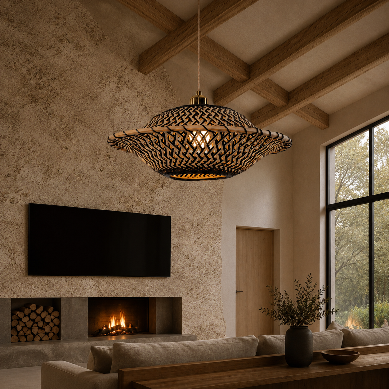 Handcrafted Elegant Natural Black Bamboo Pendant Light