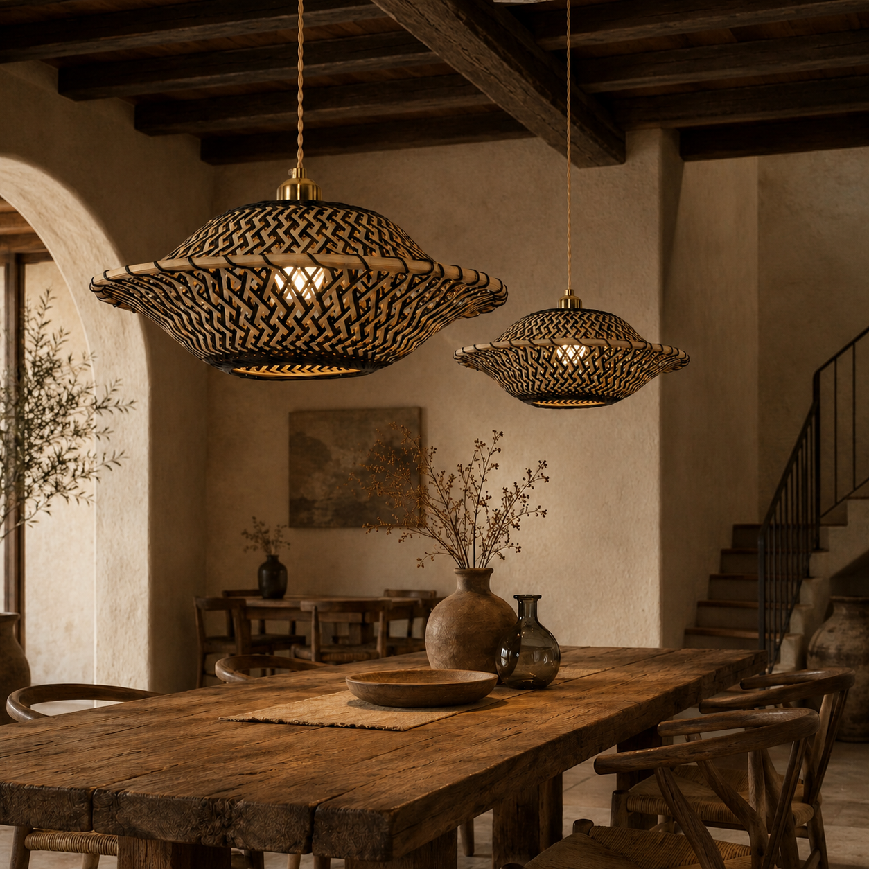 Handcrafted Elegant Natural Black Bamboo Pendant Light