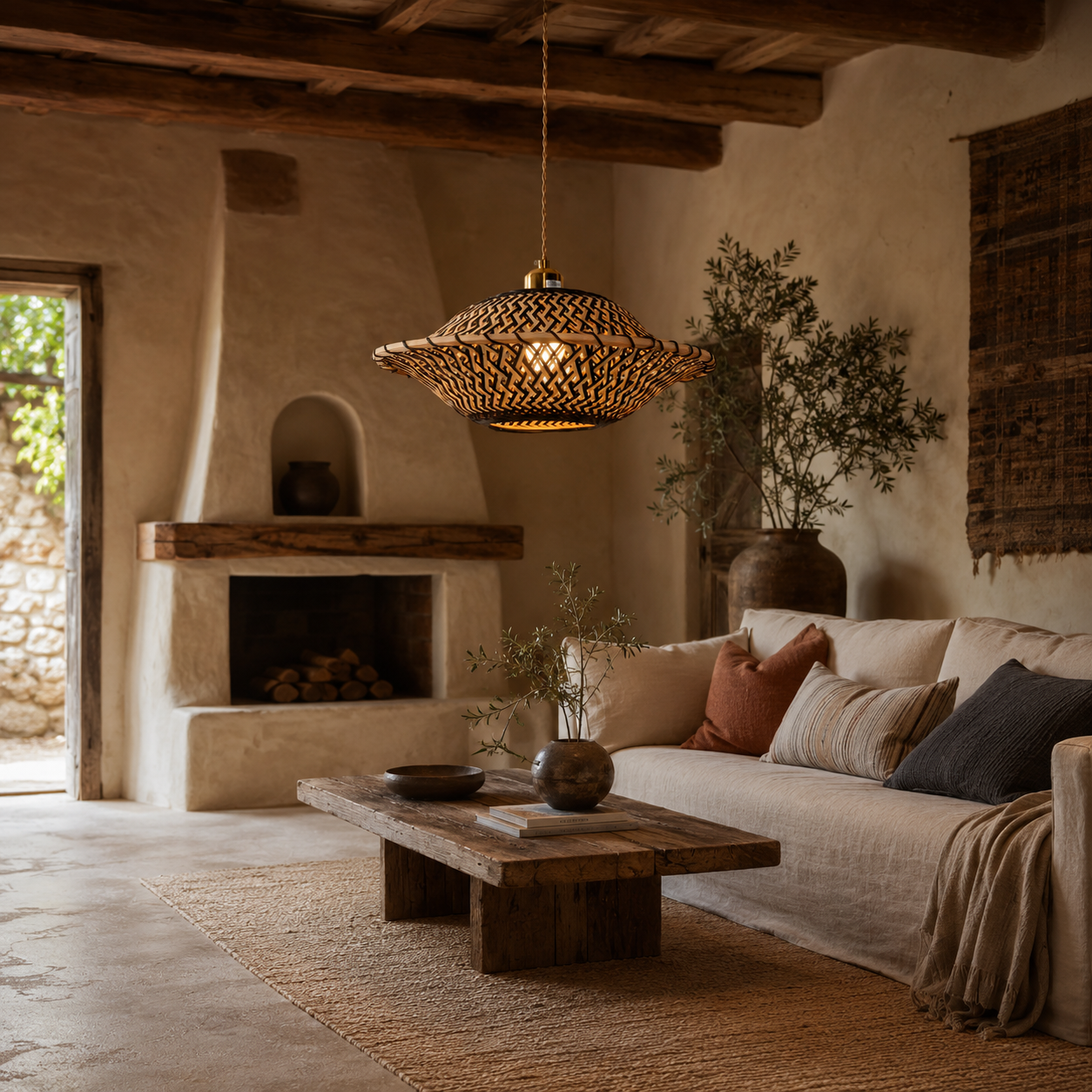 Handcrafted Elegant Natural Black Bamboo Pendant Light