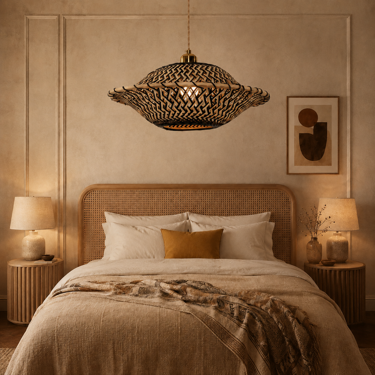 Handcrafted Elegant Natural Black Bamboo Pendant Light
