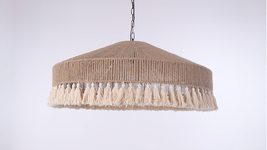 Boho Woven Pendant Light with Tassels, Handcrafted Hemp Rope Hanging Ceiling Light for Dining Room & Living Room