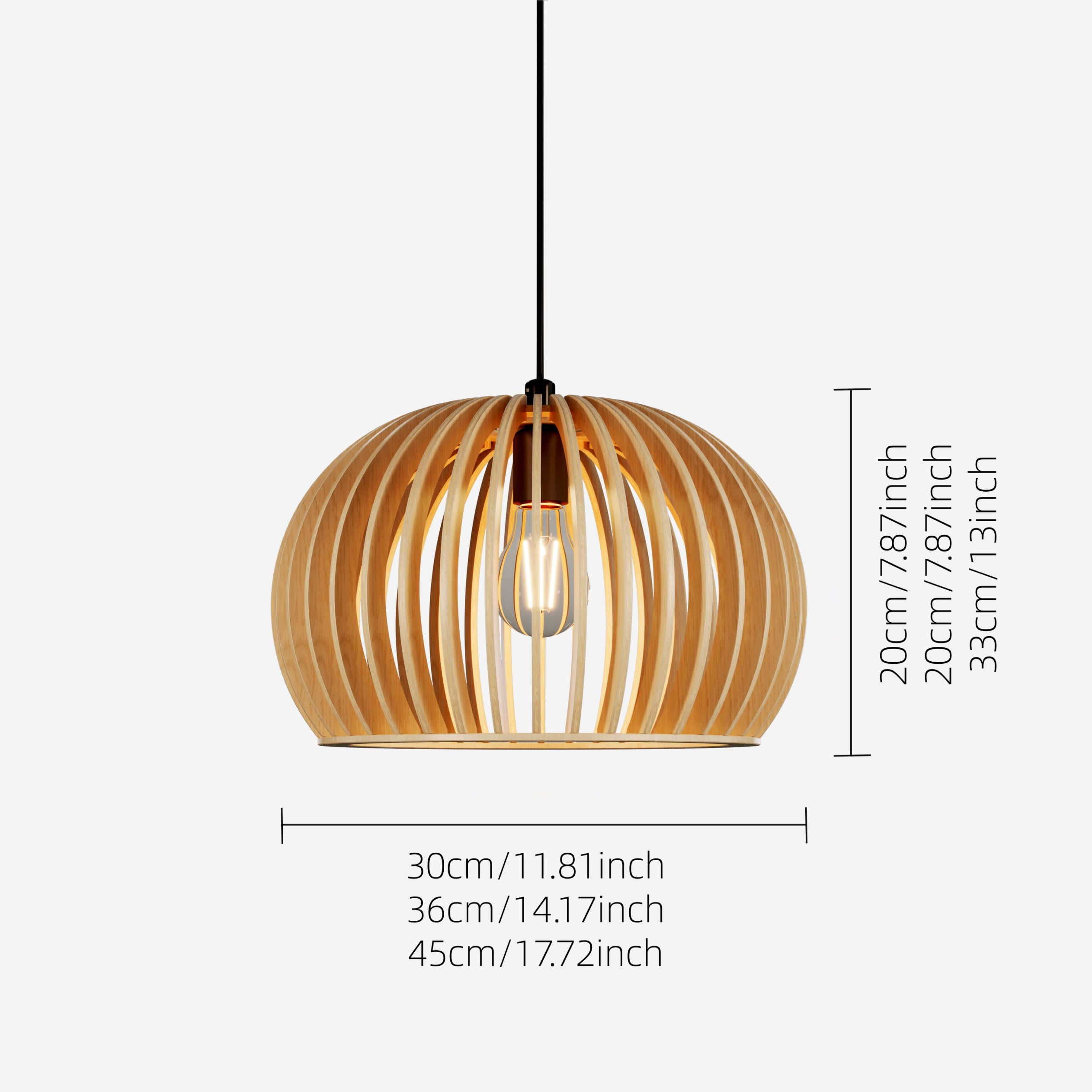 Shadome-Natural Wood Pumpkin Pendant Light Eco Friendly Rustic Hanging Lamp for Home Decor