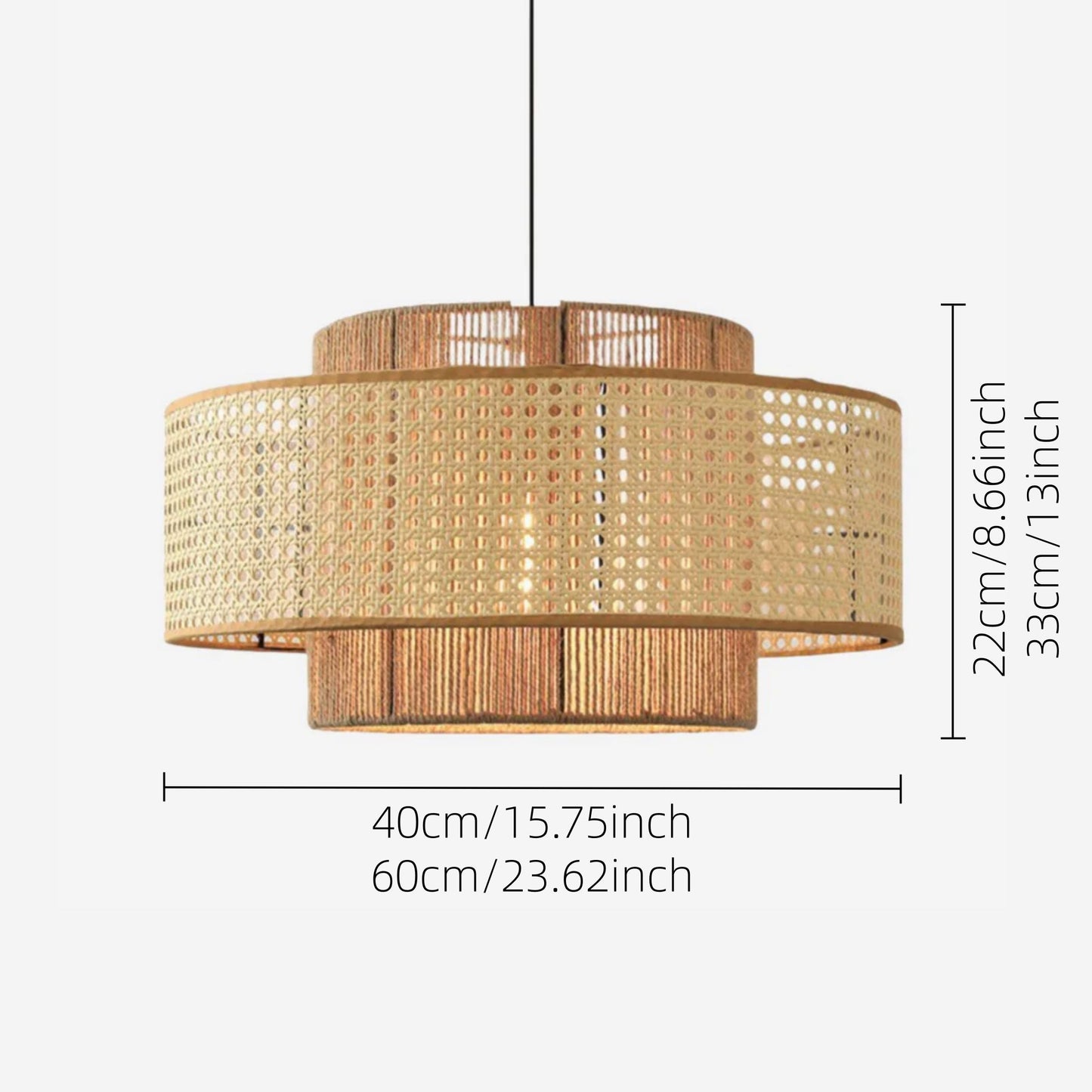 Lightsin Natural Woven Rattan and Hemp Rope Rustic Pendant Light Fixture Lightsin UK 