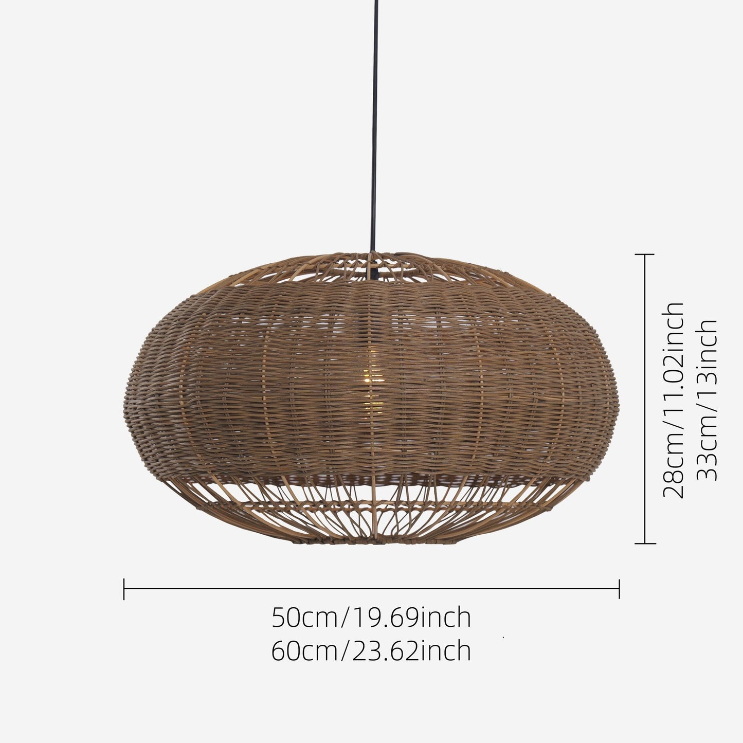 Lightsin Handcrafted Rattan Pendant Light in Flat Round Basket Shape Lightsin UK