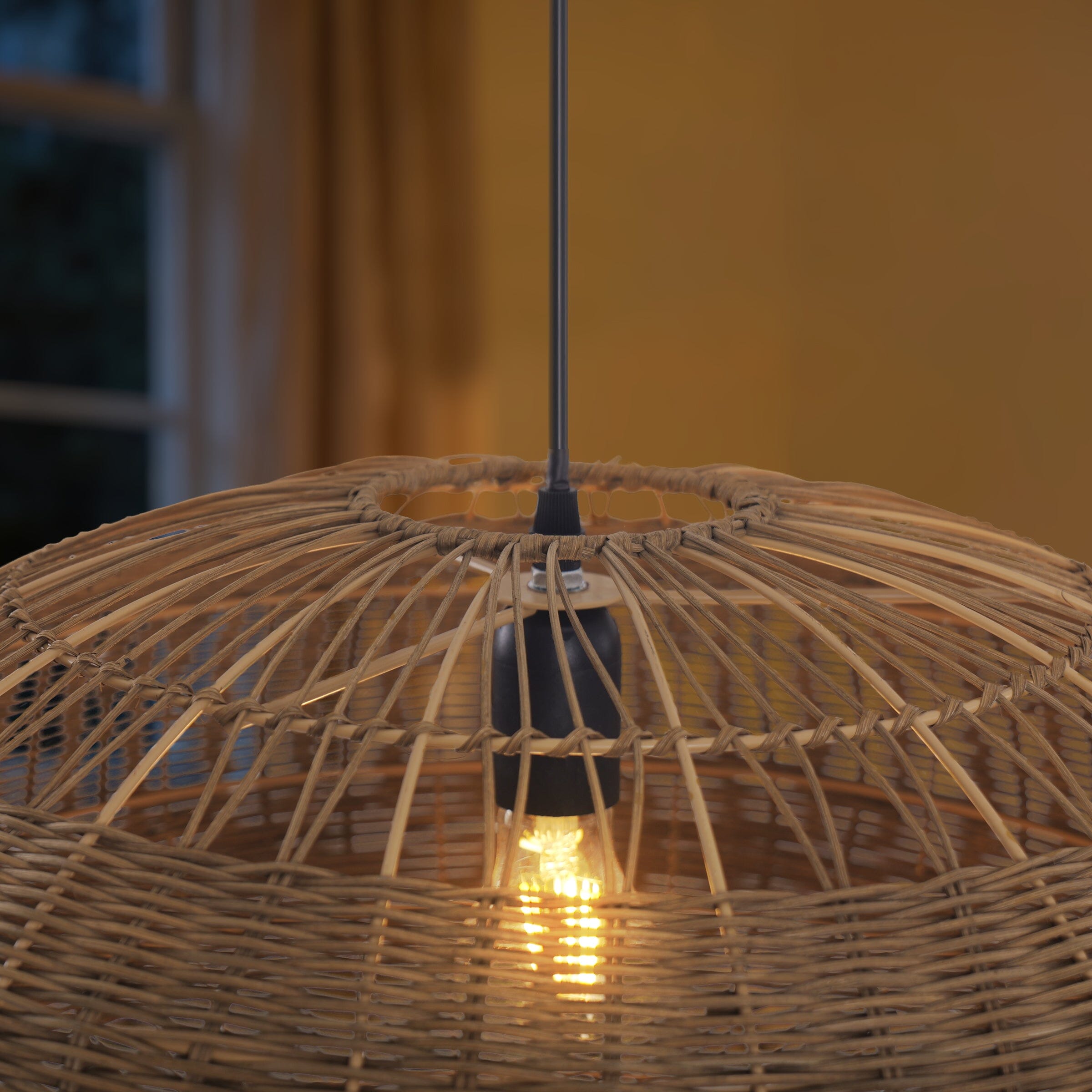 Lightsin Handcrafted Rattan Pendant Light in Flat Round Basket Shape Lightsin UK