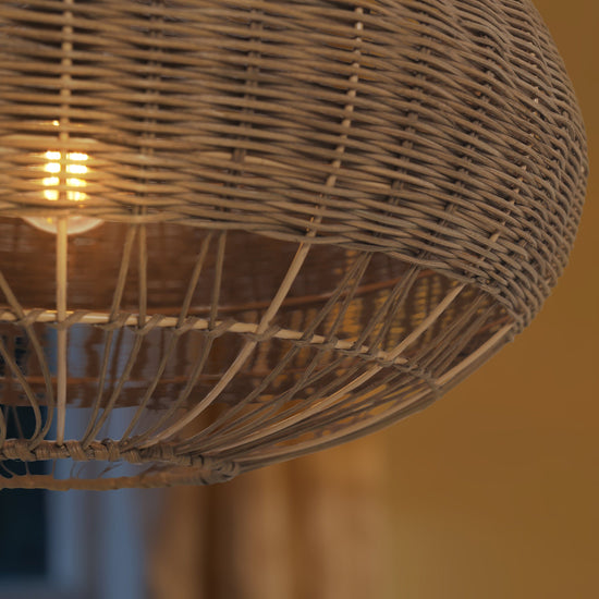 Lightsin Handcrafted Rattan Pendant Light in Flat Round Basket Shape Lightsin UK