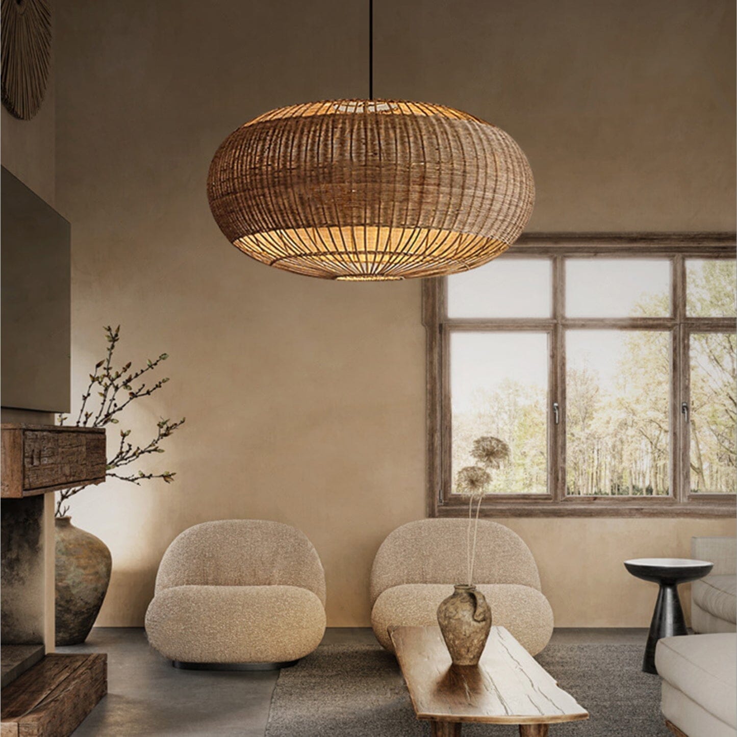 Lightsin Handcrafted Split Rattan Basket Pendant Light for Dining Room, Living Room Living and Home