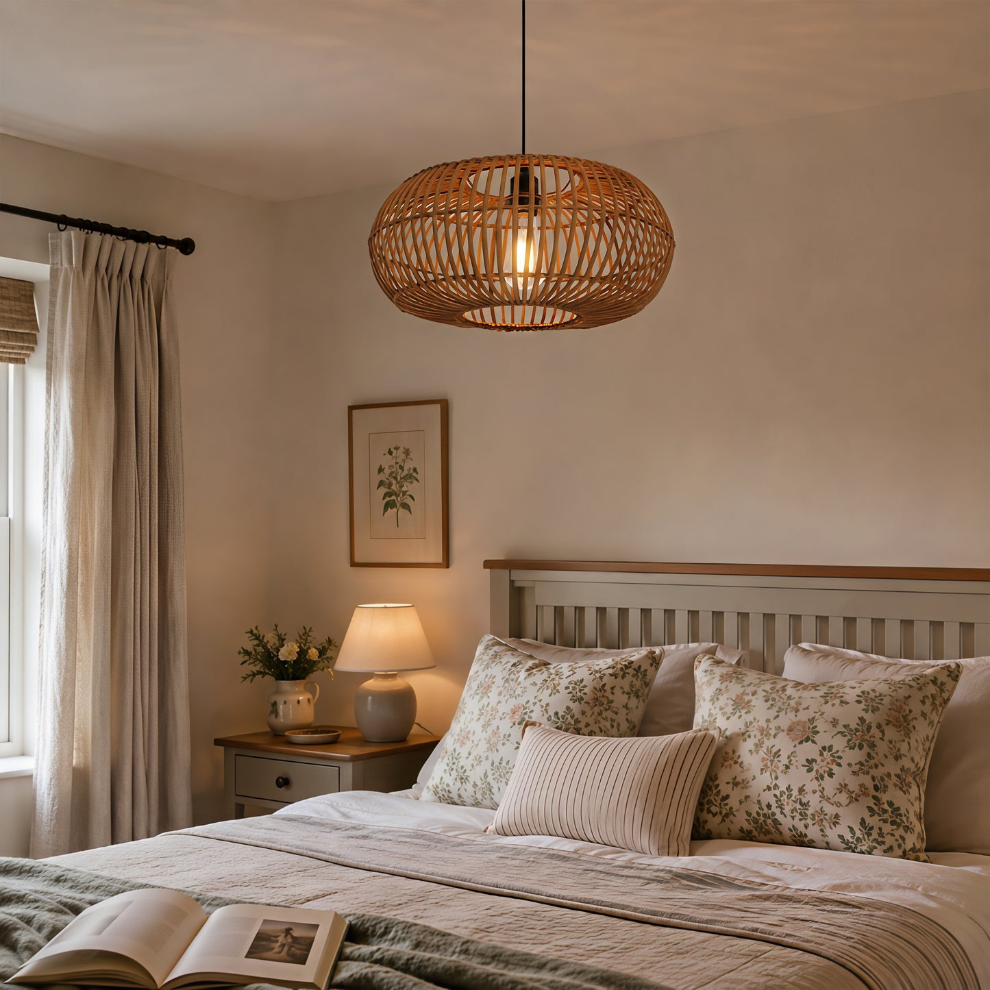 Natural Bamboo Woven Round Pendant Light for Warm Interiors