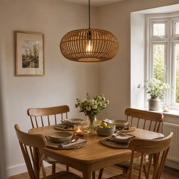 Natural Bamboo Woven Round Pendant Light for Warm Interiors
