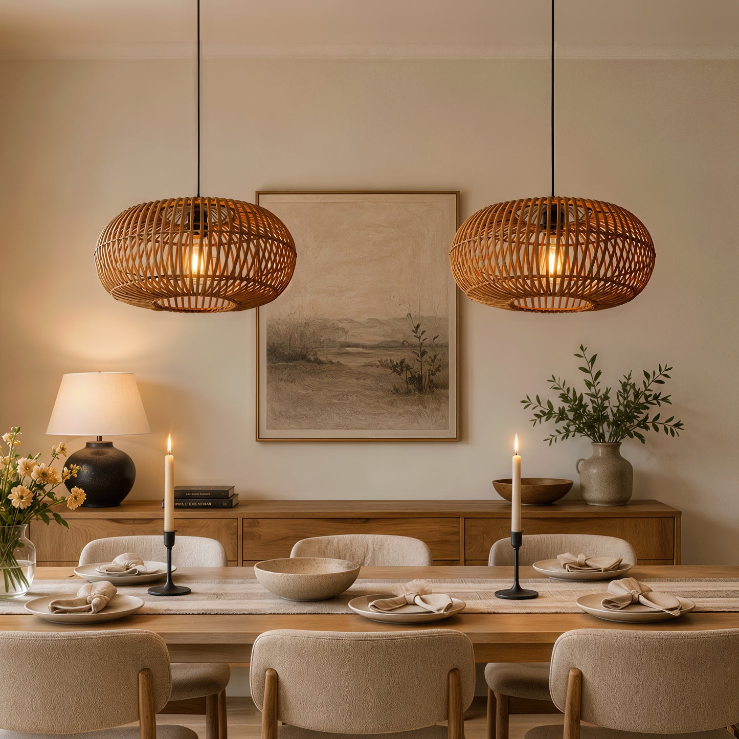 Natural Bamboo Woven Round Pendant Light for Warm Interiors