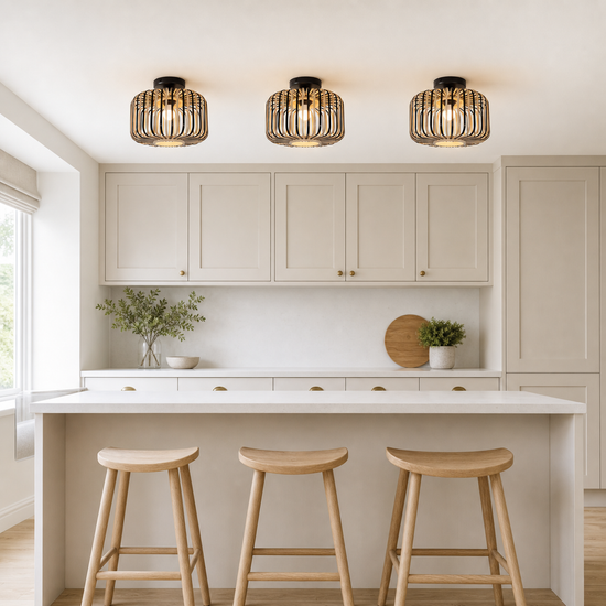 Black Modern Ceiling Light – Handwoven Bamboo Pendant Light for Living Room, Bedroom & Kitchen