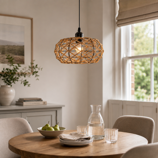 Glyph-Handwoven Paper Rope Pendant Light – Rustic Natural Ceiling Fixture for Bedroom, Dining & Living Rooms