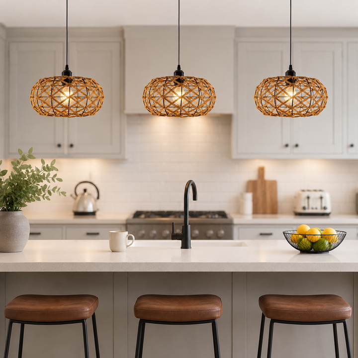 Glyph-Handwoven Paper Rope Pendant Light – Rustic Natural Ceiling Fixture for Bedroom, Dining & Living Rooms
