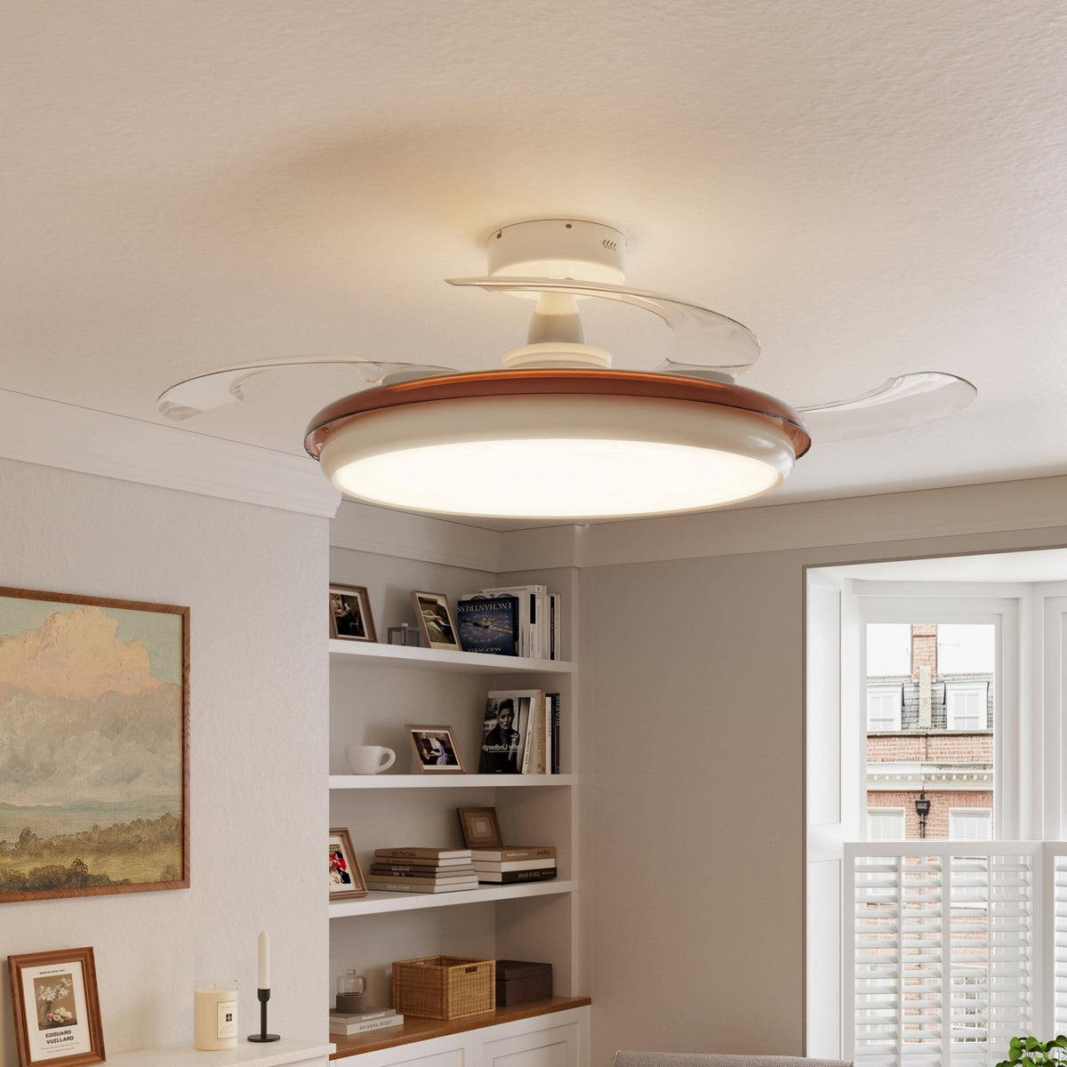 36 inch ceiling fan with dimmable LED light installed in a living room