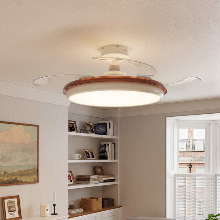 36 inch ceiling fan with dimmable LED light installed in a living room