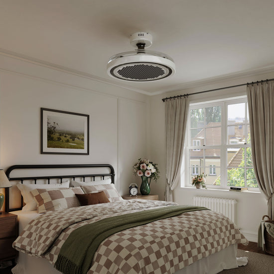 48 inch reversible ceiling fan with LED light with dimensions shown for installation