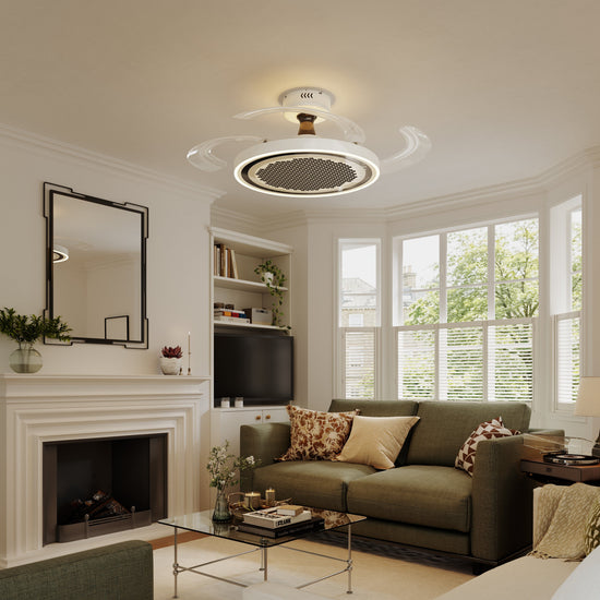 48 inch reversible ceiling fan with LED light with dimensions shown for installation