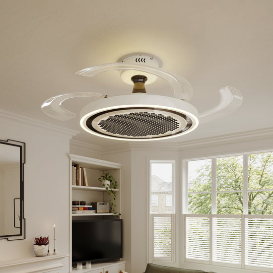 48 inch reversible ceiling fan with LED light with a compact motor and blade detail