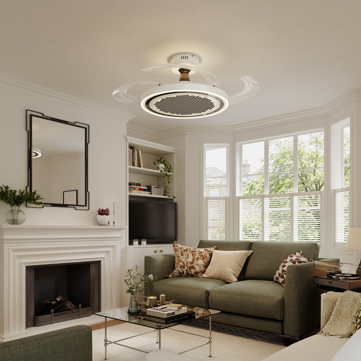 48 inch reversible ceiling fan with LED light highlighting the blade and light ring