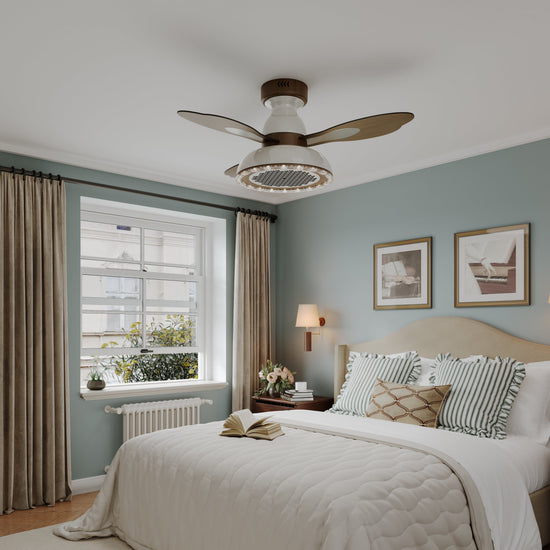 36 inch reversible ceiling fan with LED light highlighting the blade and light ring
