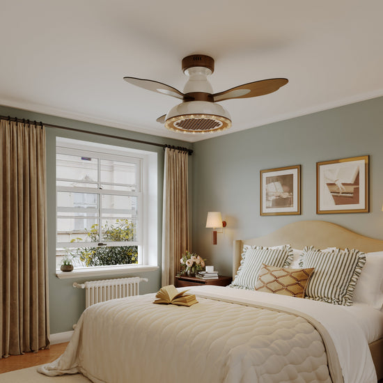 36 inch reversible ceiling fan with LED light with dimensions shown for installation