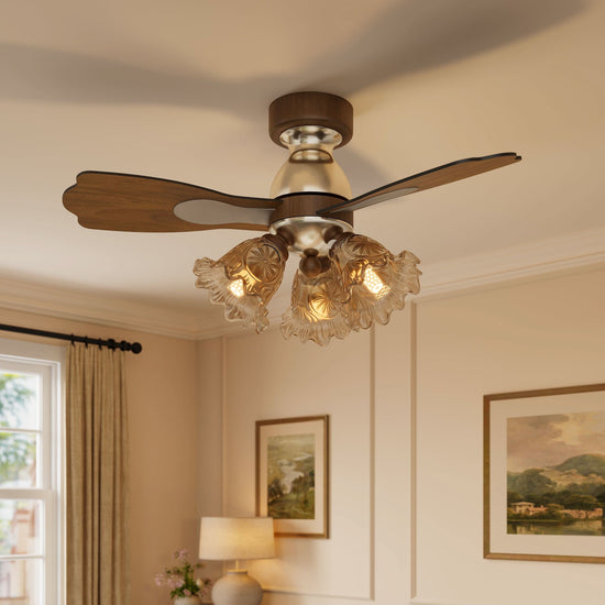 36 inch reversible ceiling fan with LED light installed in a living room