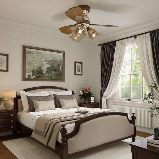 36 inch reversible ceiling fan with LED light with dimensions shown for installation