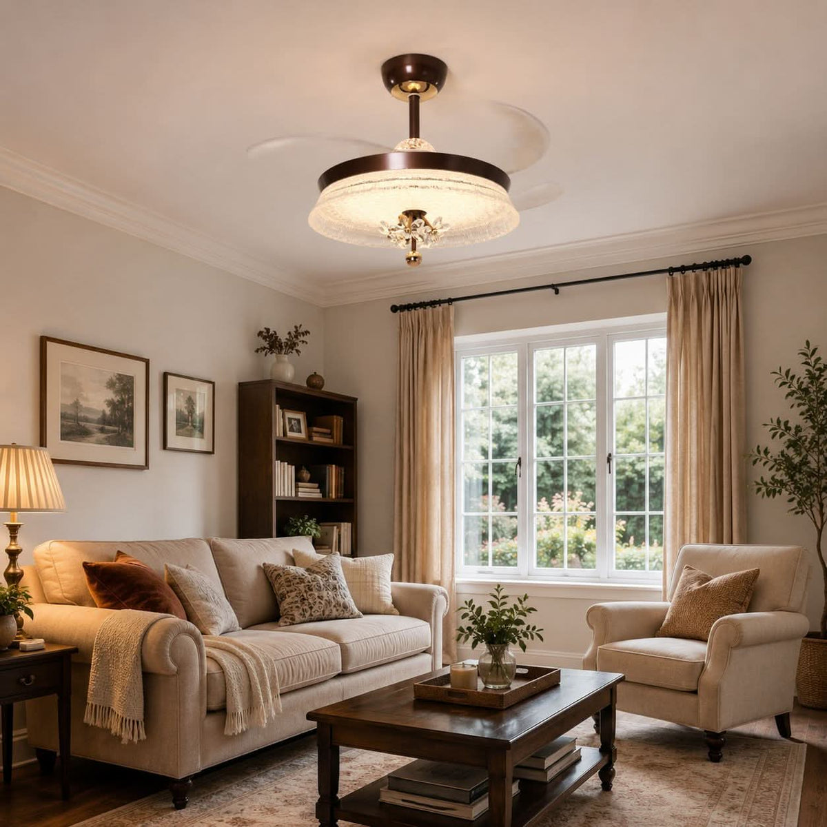 36 inch reversible ceiling fan with LED light shown as a clean product view