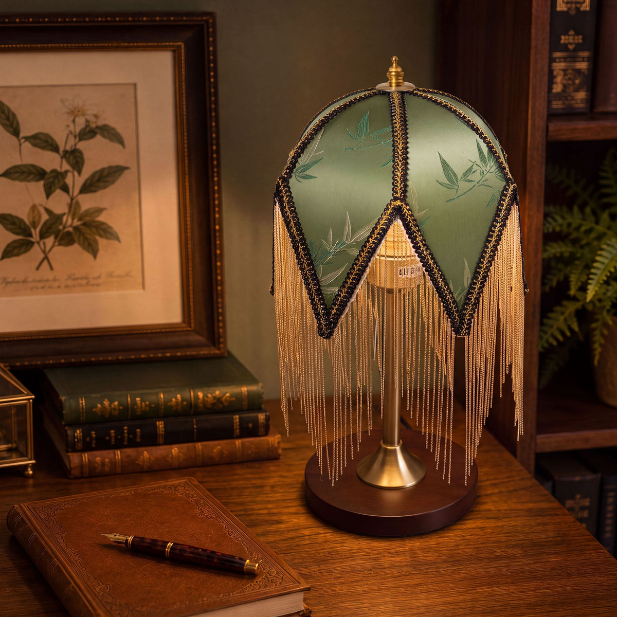mid-century tassel table lamp shown as a clean product view