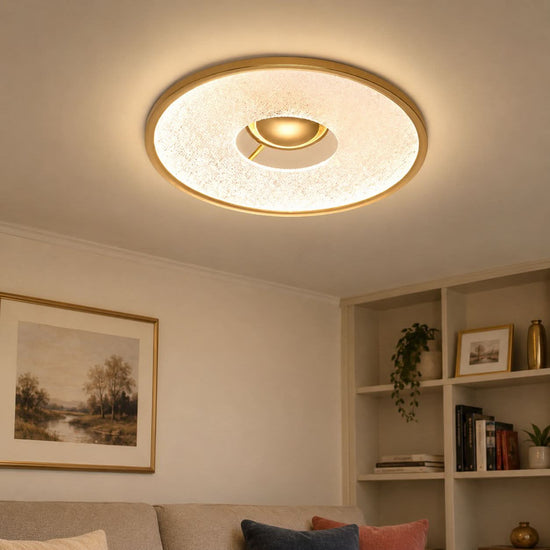 bark texture round LED ceiling light mounted close to the ceiling