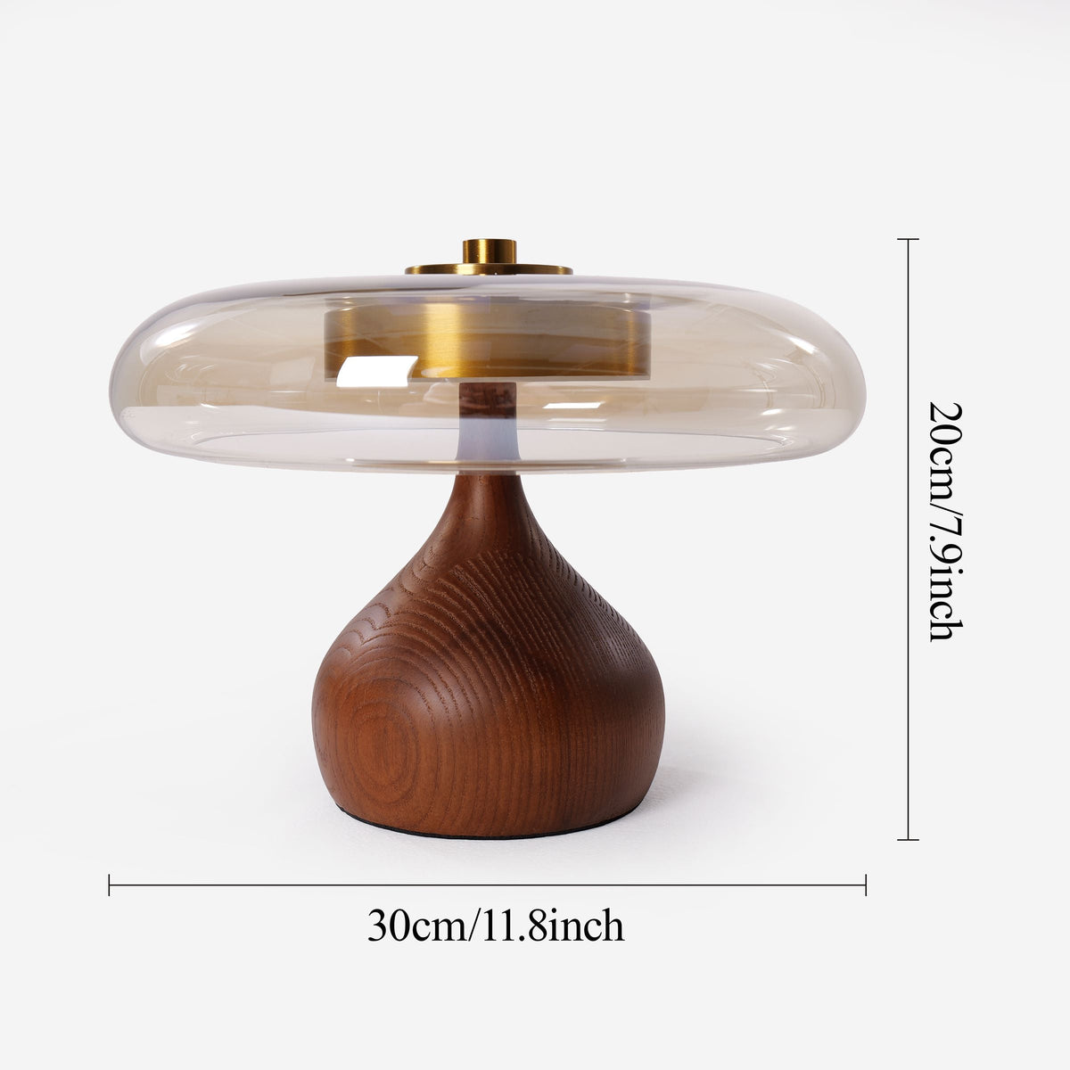 ash wood and glass table lamp with close-up shade and base details