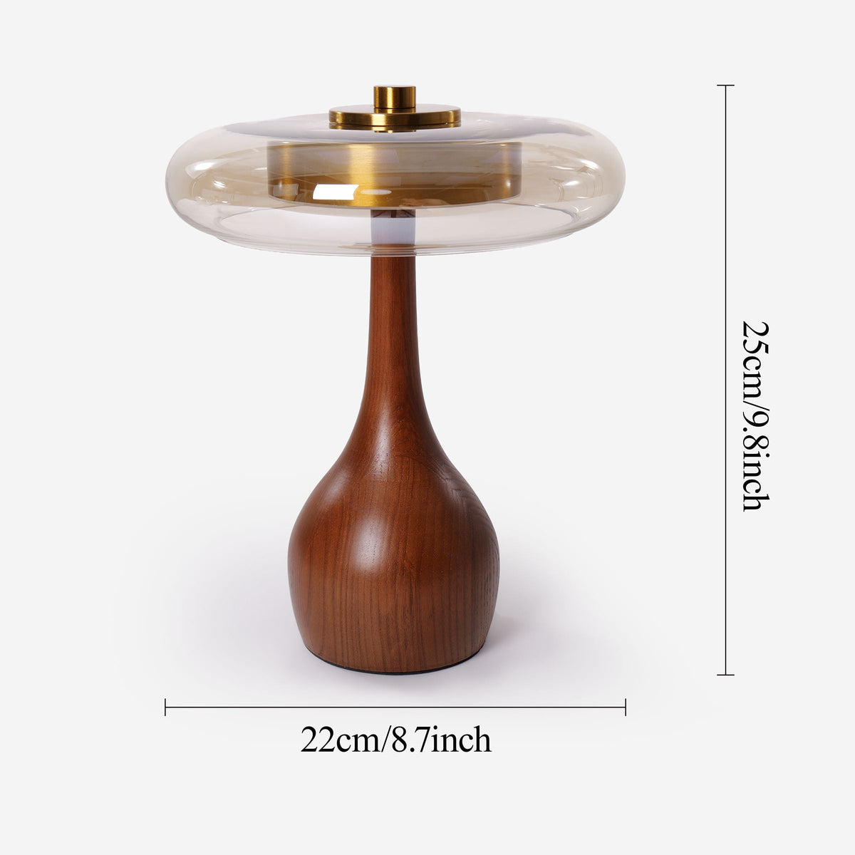 ash wood and glass table lamp with close-up shade and base details