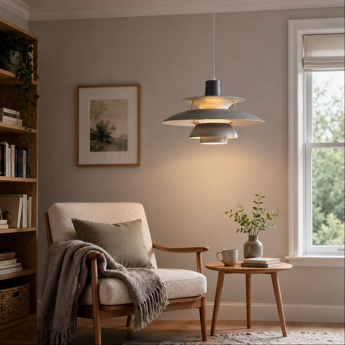 white layered minimalist pendant light with shade and canopy details