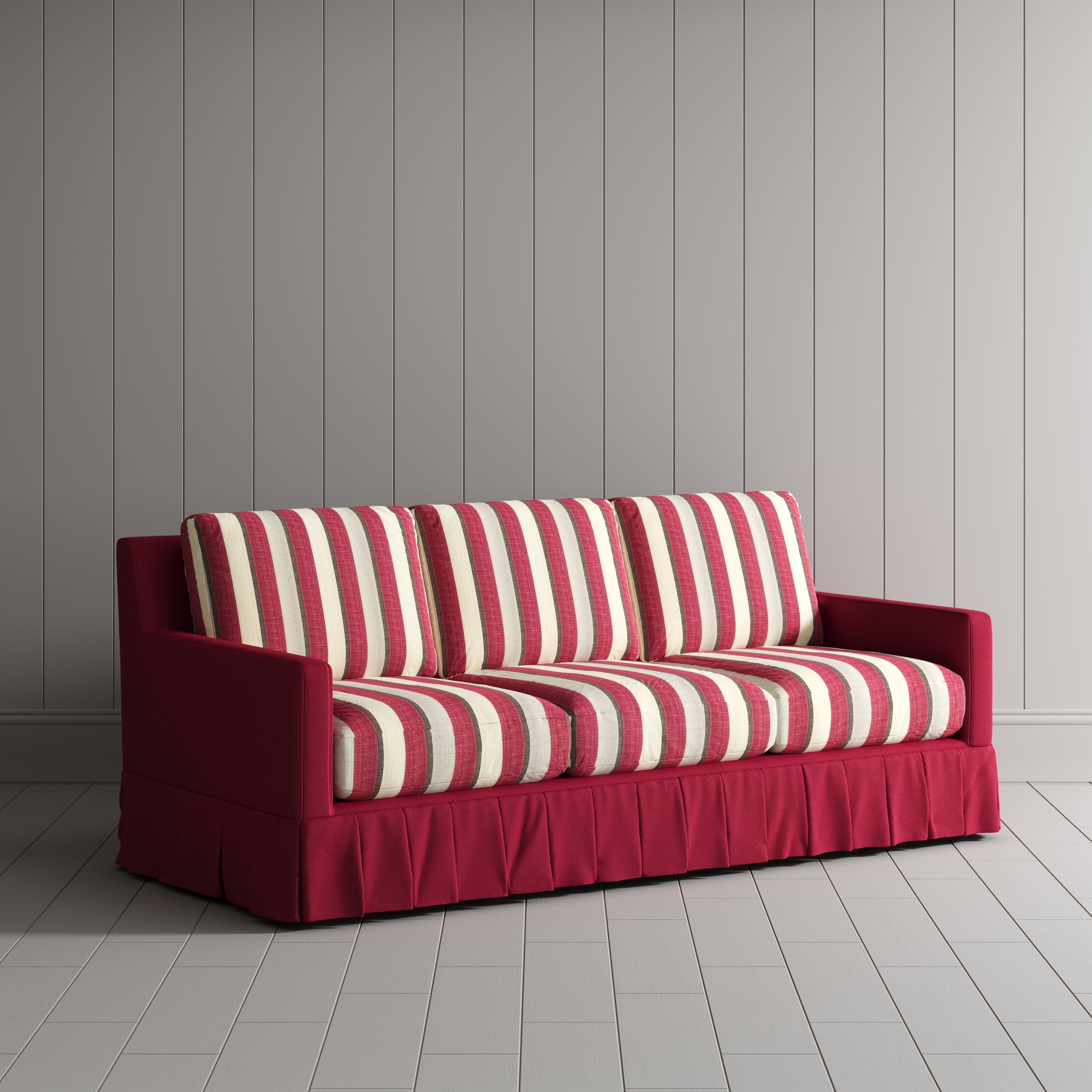 LivingNest Country Check Sofa with Removable Skirted Covers LivingNest Claret Red Cotton Linen