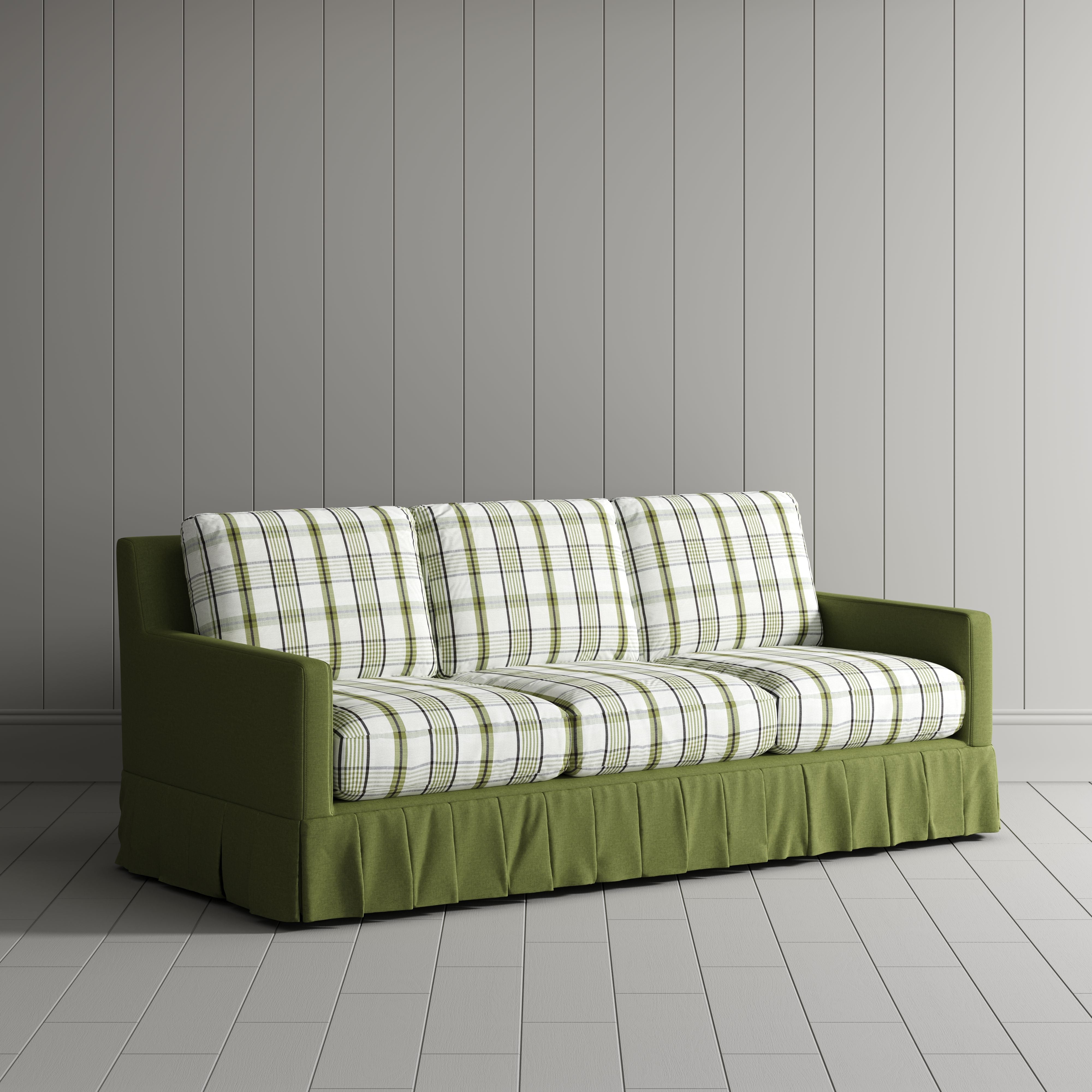 LivingNest Country Check Sofa with Removable Skirted Covers LivingNest Moss Check Cotton Linen