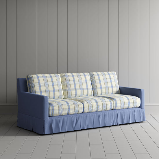 LivingNest Country Check Sofa with Removable Skirted Covers LivingNest Navy Check Cotton Linen