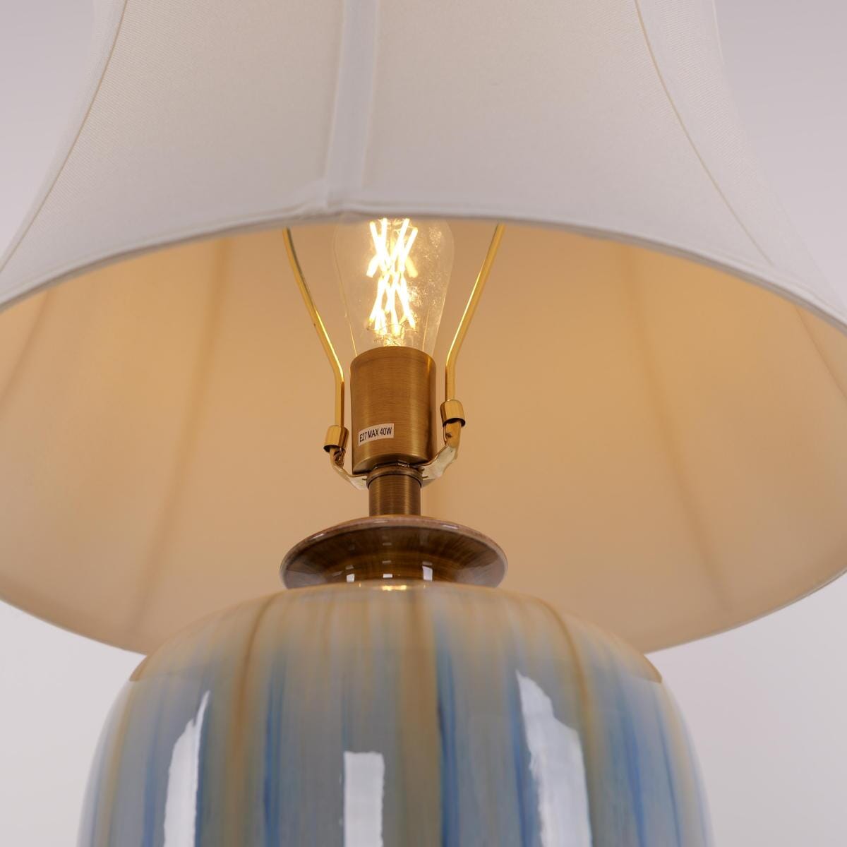 Artisan Blue Brushed Glaze Ceramic Table Lamp Decorative Lighting Living Nest UK