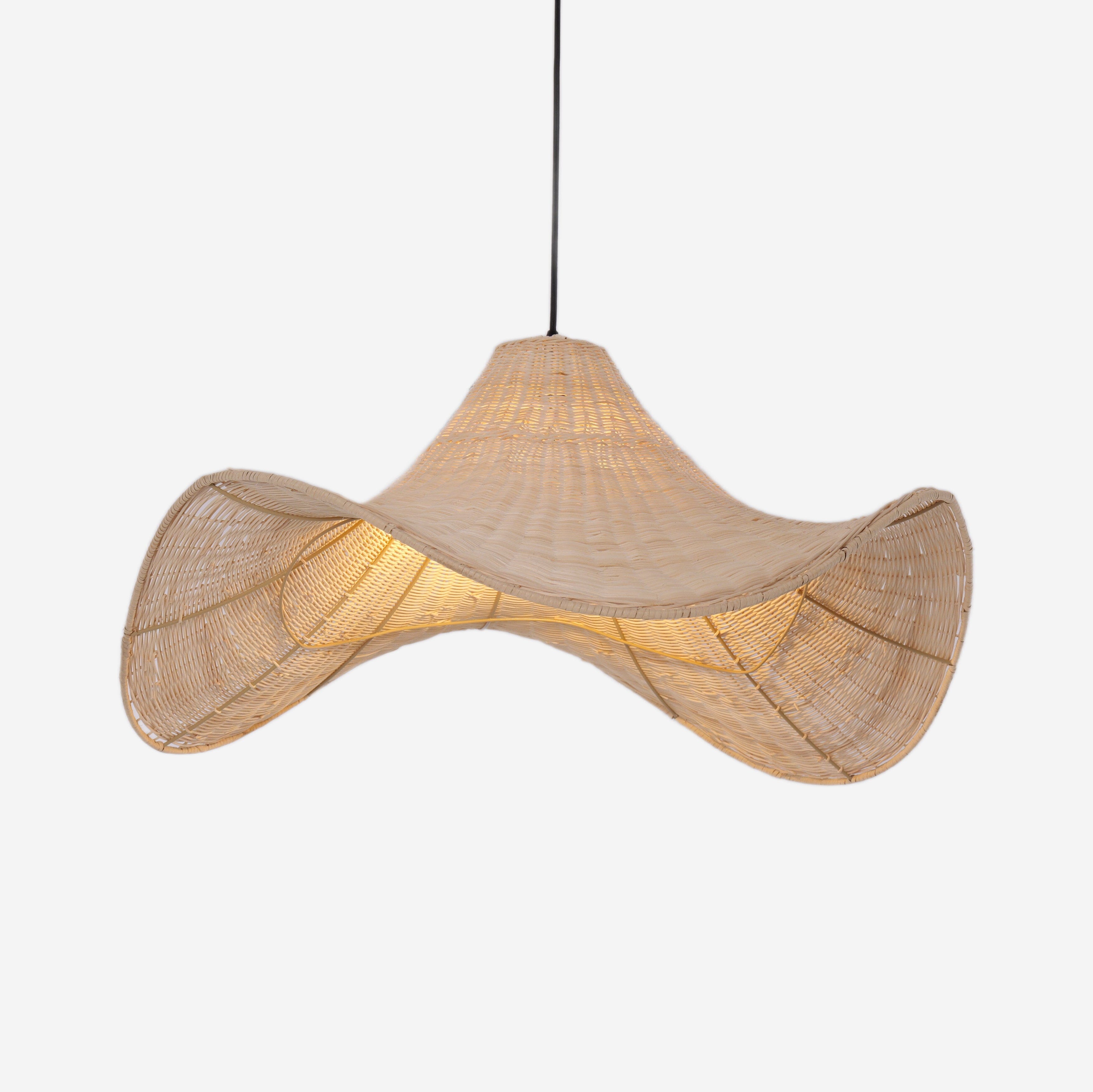 Living Nest UK Natural & White Hat-Shaped Handwoven Rattan Pendant Light Living Nest UK