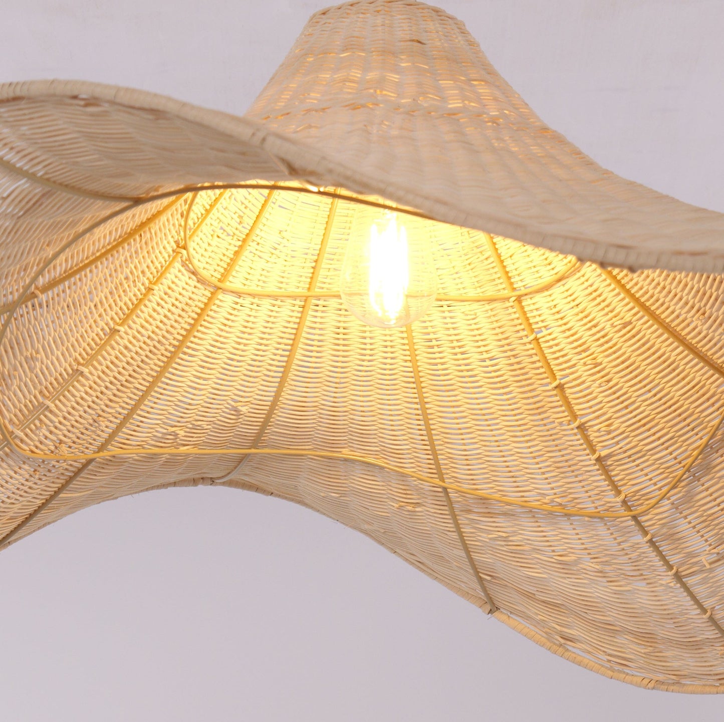 Living Nest UK Natural & White Hat-Shaped Handwoven Rattan Pendant Light Living Nest UK