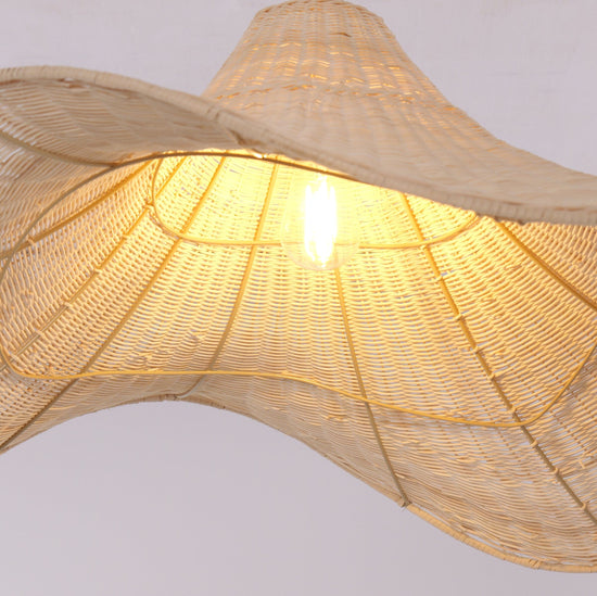 Living Nest UK Natural & White Hat-Shaped Handwoven Rattan Pendant Light Living Nest UK