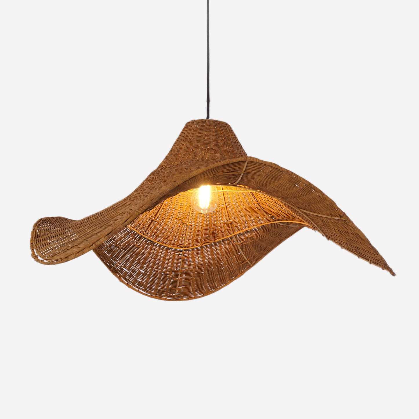 Living Nest UK Natural & White Hat-Shaped Handwoven Rattan Pendant Light Living Nest UK