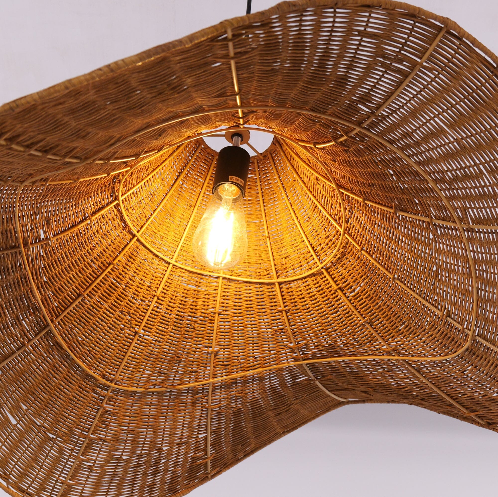 Living Nest UK Natural & White Hat-Shaped Handwoven Rattan Pendant Light Living Nest UK