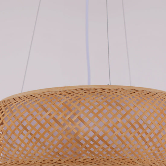 close-up of the bamboo pendant shade weave