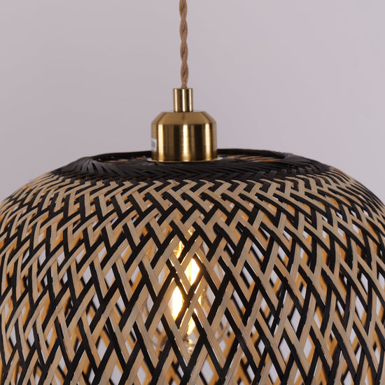 Living Nest UK Modern Black and Natural Bamboo Handwoven Pendant Light Living Nest UK